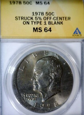 1978 OFF CENTER ERROR ANACS MS64 Eisenhower Dollar CH BU Ike $1 Coin NICE O/C NR - Image 1 of 4