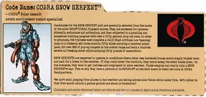 Hasbro G.I. Joe ARAH 2002 File Card: COBRA SNOW SERPENT Cobra Polar Assault - Picture 1 of 1