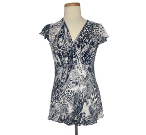 Serenade NY Black and White Print Top Accordion Pleat S Patterned Animal Paisley - Picture 1 of 5