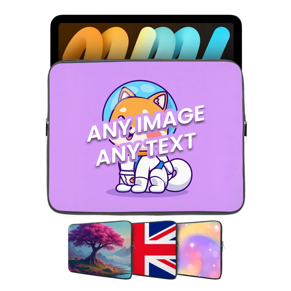 PERSONALISED Tablet Laptop Sleeve Case Bag Custom Design Photo Text Gift 10/11" - Image 1 of 4