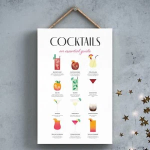 COCKTAILS ESSENTIAL GUIDE MODERNER STIL ALKOHOL THEMA HÖLZERNE HÄNGENDE PLAKETTE - Bild 1 von 1