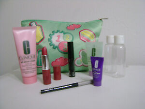 Clinique 7pc Lipstick,Liquid Soap,Foaming Cleanser,Serum,Liner,Masc ara, New/Bag