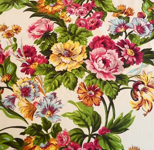 Vintage Town and Country Le Grande Floral Barkcloth Fabric 2.7 Yds x 44" - Bild 1 von 9