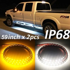 2x 59inch Truck Amber-White Emergency Strobe Lights Strip Running Light Bar - Picture 1 of 9