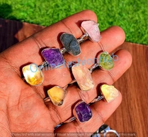 Labradorite & Mix Rough Gemstone Rings Lot Silver Plated Wholesale Lot Jewelry - Picture 1 of 7