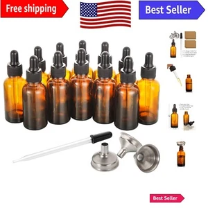 Amber Glass Dropper Bottles with Accessories - 12 Pack 2oz Travel Essential Set - Picture 1 of 10
