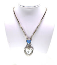 Denim Lapis Heart Pendant Beaded Necklace Silver Ladies Legacy Quartz Watch