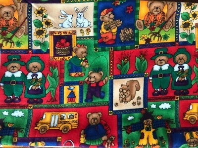 FALL BEARS, FOOTBALL, PILGRIMS, & SCARECROWS FLANNEL FABRIC - BY THE HALF YARD  - Image 1 of 4