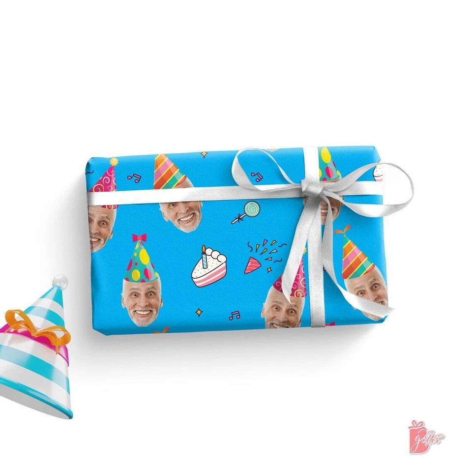 Photo Personalized Birthday Wrapping Paper 24" Roll Cake Print Gift Wrap Paper - Image 1 of 4