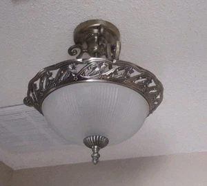 Circa 2000 Maxim Frosted Dome 3 Light 13" Antique Bronze Semi-Flush Mount - Picture 1 of 5