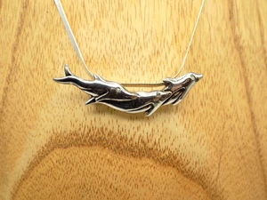 Sterling Silver Triple Swimming Dolphin Slide Pendant Necklace Herringbone - Picture 1 of 6