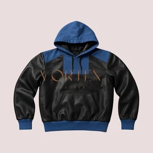 Men's Black Premium Leather Handmade Hoodie Genuine Lambskin Leather Hoodie - Picture 1 of 7