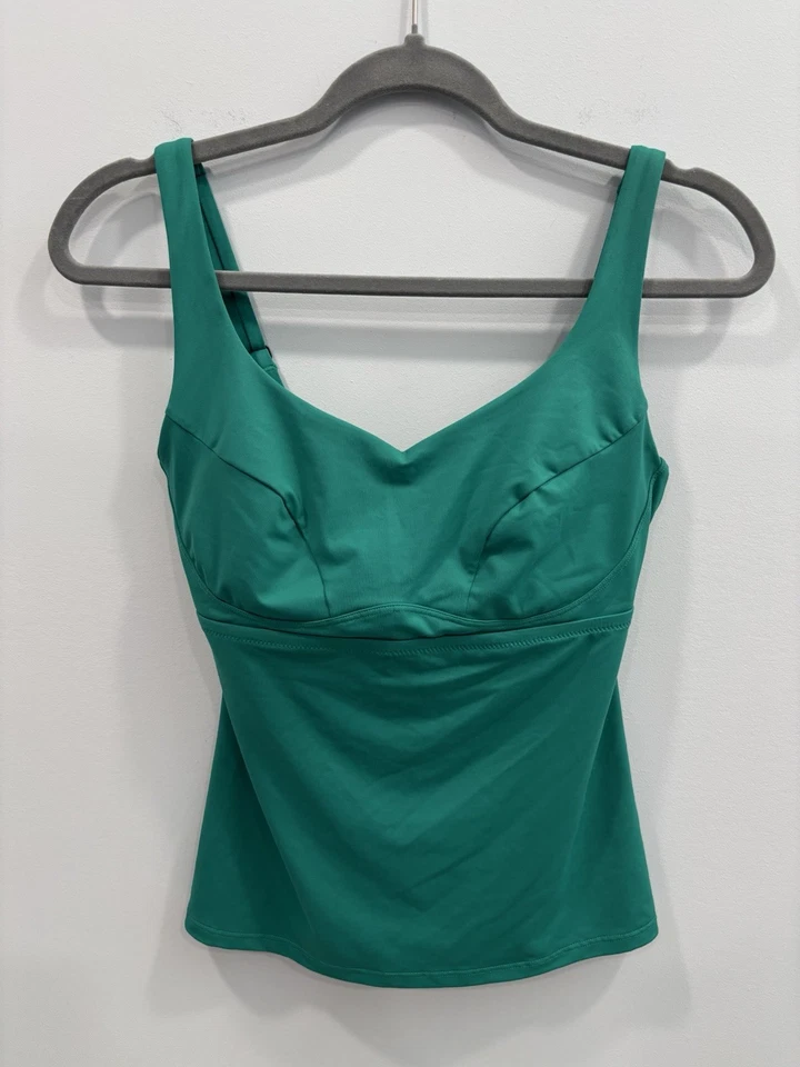 Top de natación Athleta Tankini 32D/DD verde cuello en V acolchado busto soporte estante sujetador Foto 1 de 4