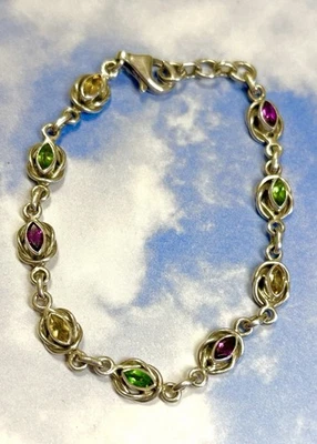 "Pulsera de tenis Nicky Butler NB plata esterlina multi amatista esmeralda 925 7-8""" Foto 1 de 3