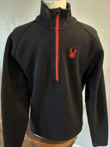 Spyder sportlicher Pullover schwarz 3/4-Reißverschluss Stehkragen Waffelmuster Medium - Bild 1 von 9