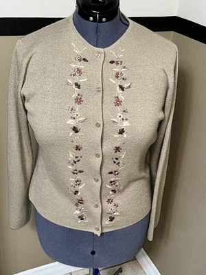 VTG Embroidered Cardigan Sweater Casual corner Light Brown Lg Granny Core Fall - Image 1 of 4