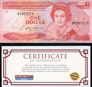 Eastern Caribbean Central 1 Dollar 1985-88 UNC banknote Uncertified COA KM-17 - Picture 1 of 2