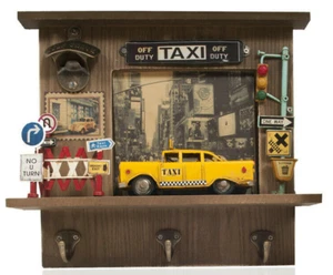 Checker Taxi NYC City Cab Metal Model Bottle Opener Key Holder Rack Wall Decor - Picture 1 of 8