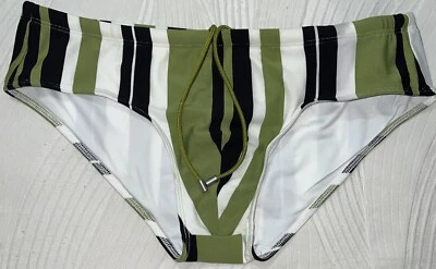 MUESTRA Mr Turk Calzoncillo de Natación Bikini L Grande Nuevo sin Etiquetas Verde Blanco Negro Verano Natación Foto 1 de 4