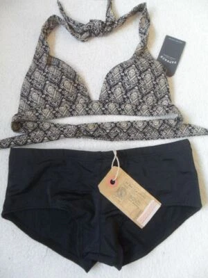 FAT FACE ETHNIC PRINT 1 SIZE BIGGER PUSH UP HALTER BOYSHORTS BIKINI SIZES  6-14 - Image 1 of 4