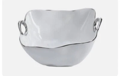 Pampa Bay Handle with Style Medium Porcelain Bowl, White/Silver (CER-2607) 💕 - Image 1 of 4