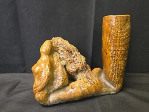 Rare Vtg Mid Century Handmade Mermaid Pottery Vase Planter Nude Sculpture Signed - Picture 1 of 18