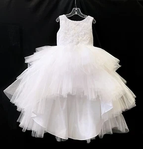 Tip Top Kids Size 6 WHITE TULLE LACE Flower Girl Dress Weddings First Communion - Picture 1 of 6