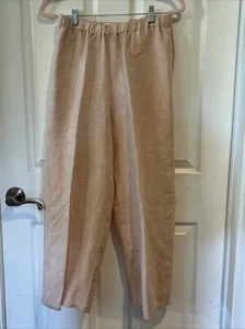 FLAX 100% Linen Cropped Pull-On Relaxed Wide Leg Pants Pale Orange S - Picture 1 of 5