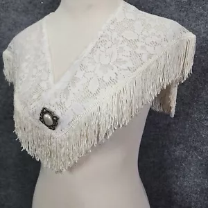 Shoulder Shawl Women Collar Western Cowgirl Square Dancing White Fringe Lace - Picture 1 of 7