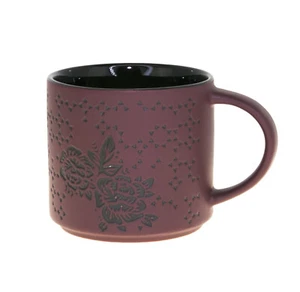 Starbucks Purple Plum Embossed Floral Rose Ceramic Stackable Mug Cup 14 oz - Picture 1 of 2
