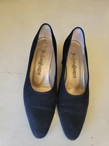 VINTAGE YVES SAINT LAURENT BLACK SUEDE HEELS SIZE 6 1/2 - Picture 1 of 6