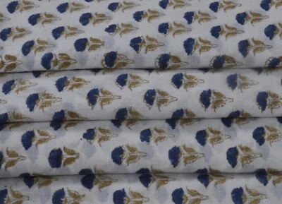 Indian Floral Voile Hand Block Printed Natural Cotton Clothing Fabric By 5 Yard - Image 1 of 4