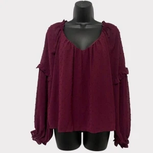 Lush Plum Burgundy Swiss Dot Long Sleeve Top Size Medium - Bild 1 von 7