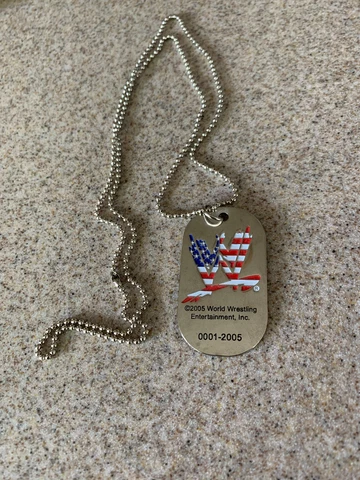 WWE Flag Logo Dog Tag Necklace (2005) Red White & Blue, USA, w/ Chain, Tags Cover