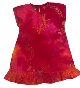 Girls Tropical Tantrum Hawaii floral dress sz 12 hand painted Batik ruffle hem - Picture 1 of 7