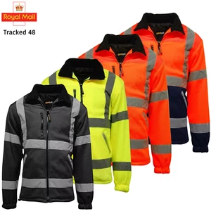 Men’s Hi-Vis Fleece Jacket High-Visibility Safety Workwear Warm Full Zip-Up Coat - Picture 1 of 14