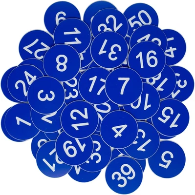 Targhette Numerate in Plastica, Con Numero Inciso, Senza Foro (1-50, Blu) - Immagine 1 di 4