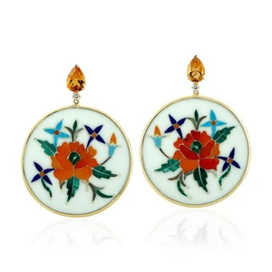 Pendientes colgantes de citrino natural de oro amarillo de 18 k con diamantes... - Imagen 1 de 6