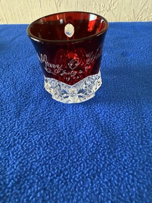 Vntg Ruby Flash Glass Cup Engraved “Mary Wallace 7/4/1900” 2.75”H x 2.25” Dia. - Image 1 of 4