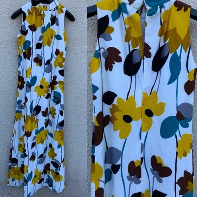 VESTIDO MAXI COLUNA LONGA PSICODÉLICO ESTAMPA FLORAL AMARELO VINTAGE VERDADEIRO 8 10 - Imagem 1 de 4