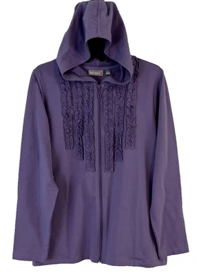 Sport Savvy French Terry Hooded Jacket Ruffle Sz L Purple A202759 Women WW17 - Image 1 of 4