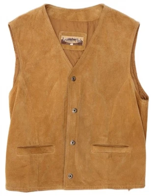 VINTAGE Mens Suede Waistcoat IT 50 Medium Beige Leather JZ06 - Image 1 of 3