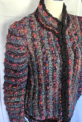 Vintage Givenchy Boutique Chunky Rag Woven Wool Zip Cardigan Sweater Large - Image 1 of 4