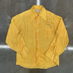Vintage 1970s K-MART Disco Shirt Large Nylon Acetate Medium Yellow - Picture 1 of 7
