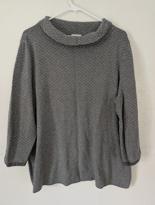 Talbots Women 3/4 Sleeve Mock Turtleneck Pullover Sweater Sz 2X Geometric Gray - Image 1 of 4