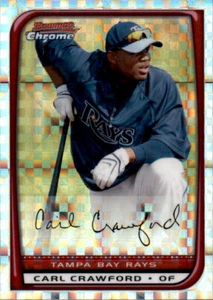 2008 Bowman Chrome Carl Crawford #d /250 Checkerboard Refractor Prizm Rays #20 - Picture 1 of 2
