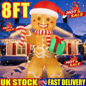 8FT/2.4M Christmas Inflatables Gingerbread Man Outdoor LED Decoration KH - Picture 1 of 13