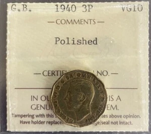 United Kingdom - 3d - 1 Threepence - 1940 - ICCS Certified - VG-10 - Picture 1 of 3
