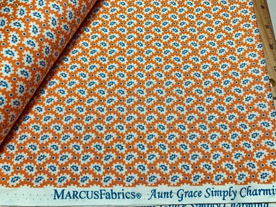 Aunt Grace SIMPLY CHARMING Blue Orange Judie Rothermel Cotton Fabric Marcus FQ - Image 1 of 3