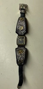 Montana Silversmiths Model 100078 Watch Silver Gold Genuine Leather - Picture 1 of 9